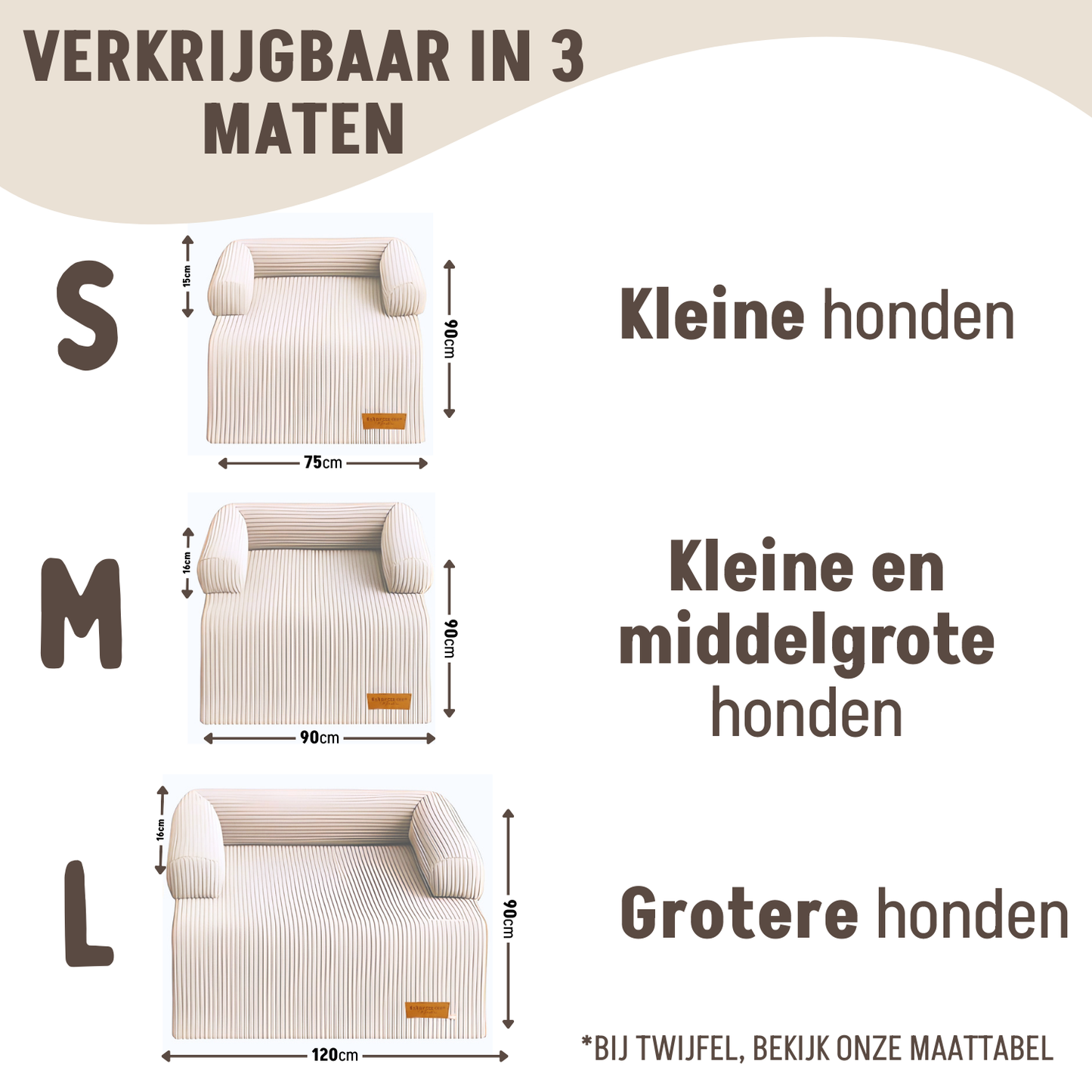 By Cee Cee Hondendeken Bank - Ribstof - Beige - MAAT S