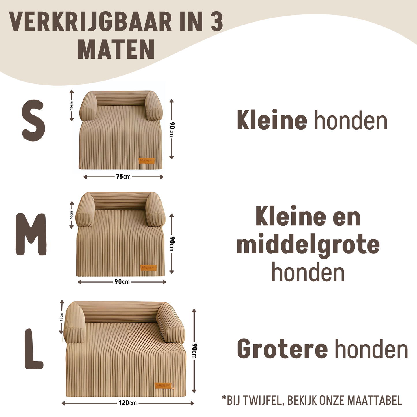 By Cee Cee Hondendeken Bank - Ribstof - Mokka Taupe - MAAT S