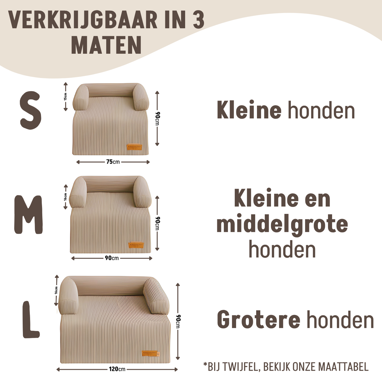 By Cee Cee Hondendeken Bank - Ribstof - Mokka Taupe - MAAT L