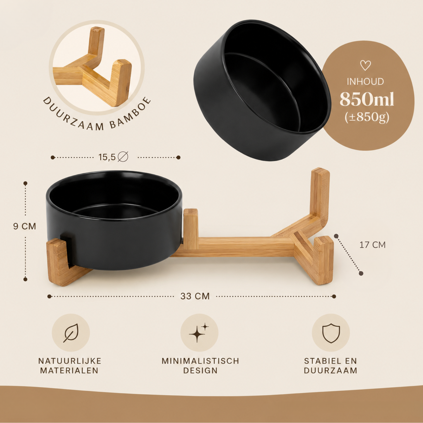 Ceramic food bowls with bamboo stand