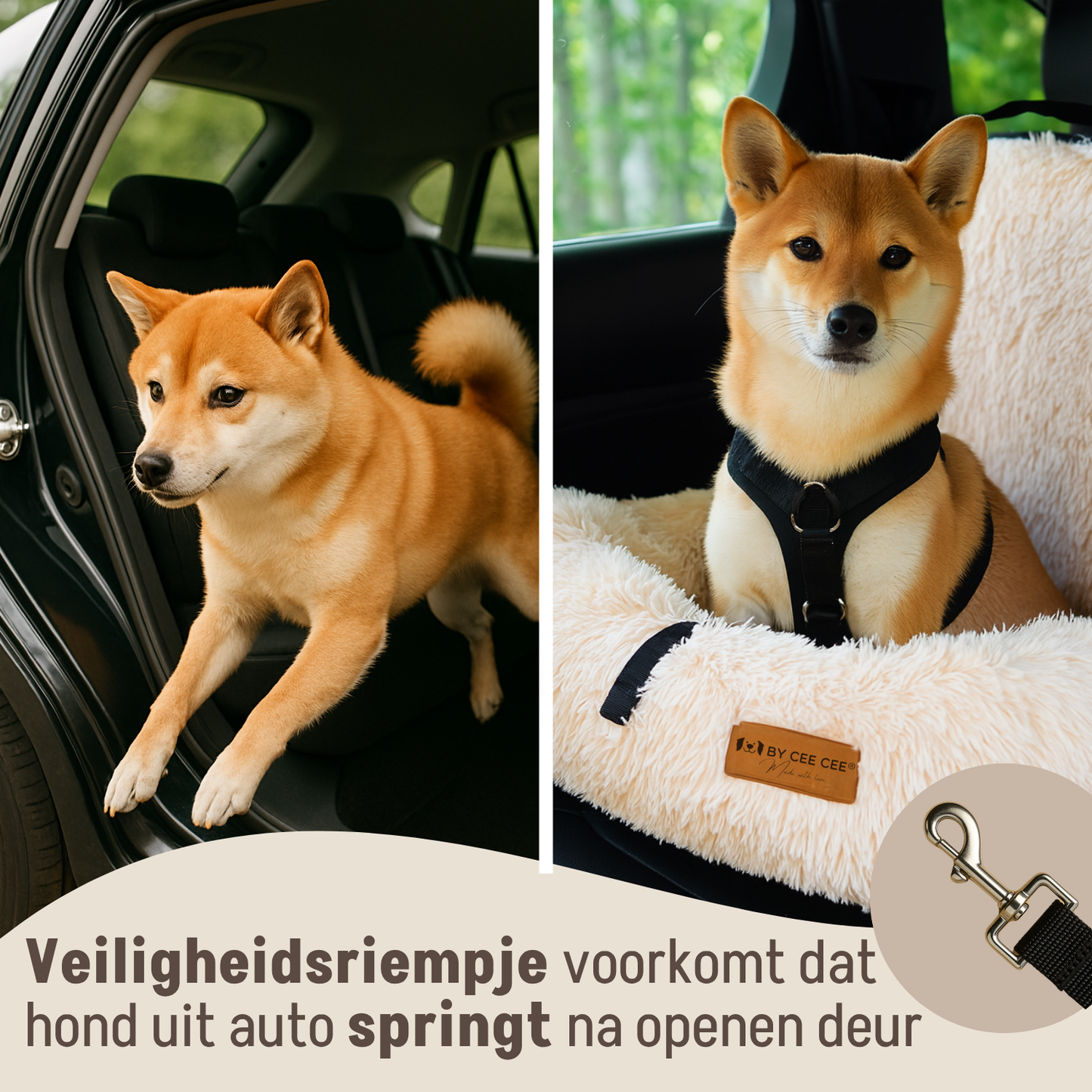 Autostoel Fluffy - De Ideale Hondenstoel Voor Onderweg - Beige - MAAT M