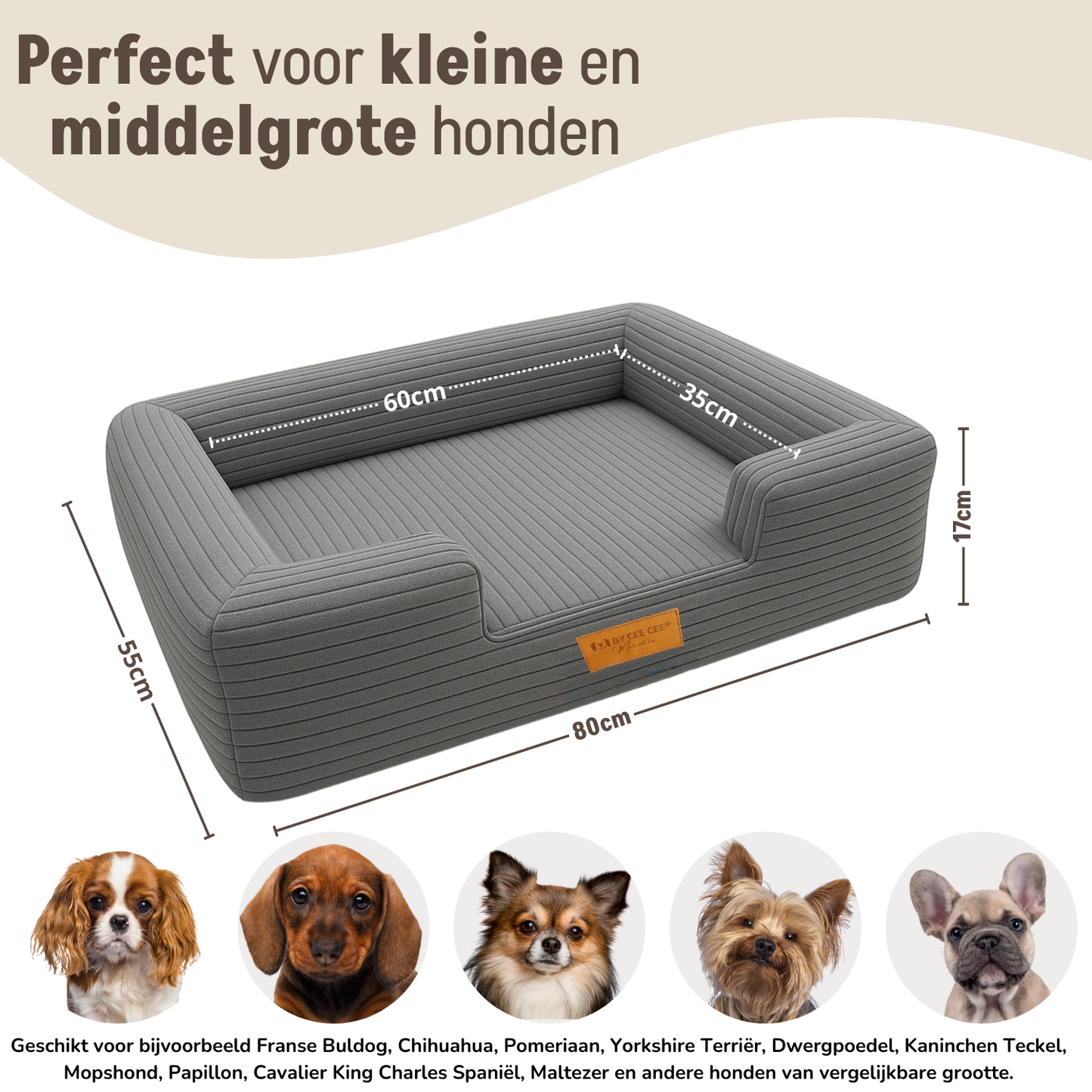 Orthopedische Hondenmand 80x55cm Ribstof Grijs