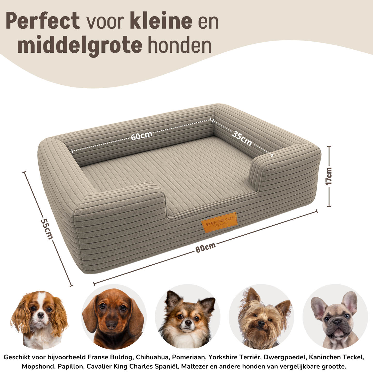 Orthopedische Hondenmand 80x55cm Ribstof Mokka Taupe