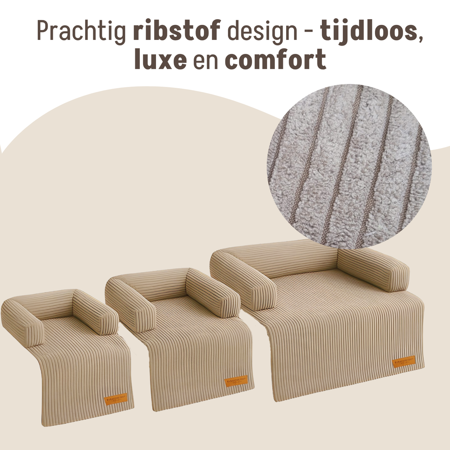 By Cee Cee Hondendeken Bank - Ribstof - Mokka Taupe - MAAT L