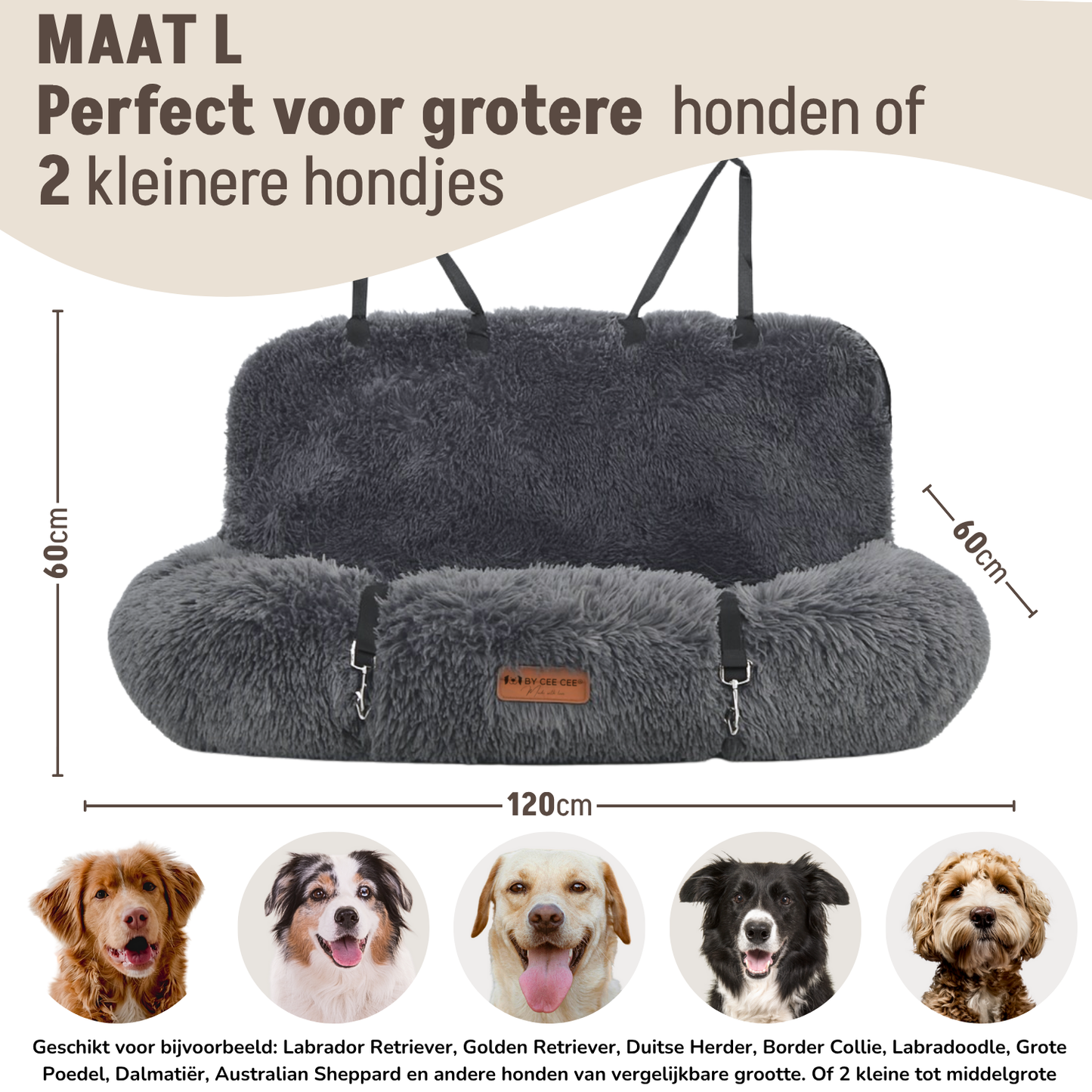 Autostoel Fluffy - De Ideale Hondenstoel Voor Onderweg - Donkergrijs - MAAT L