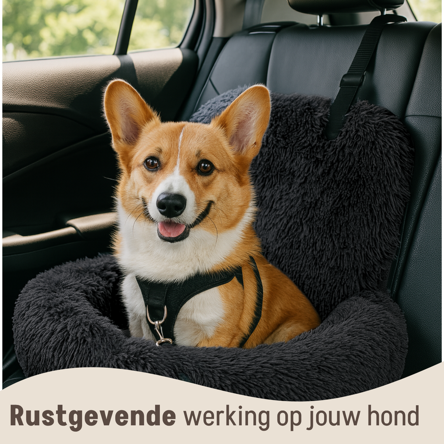 Autostoel Fluffy - De Ideale Hondenstoel Voor Onderweg - Zwart - MAAT M
