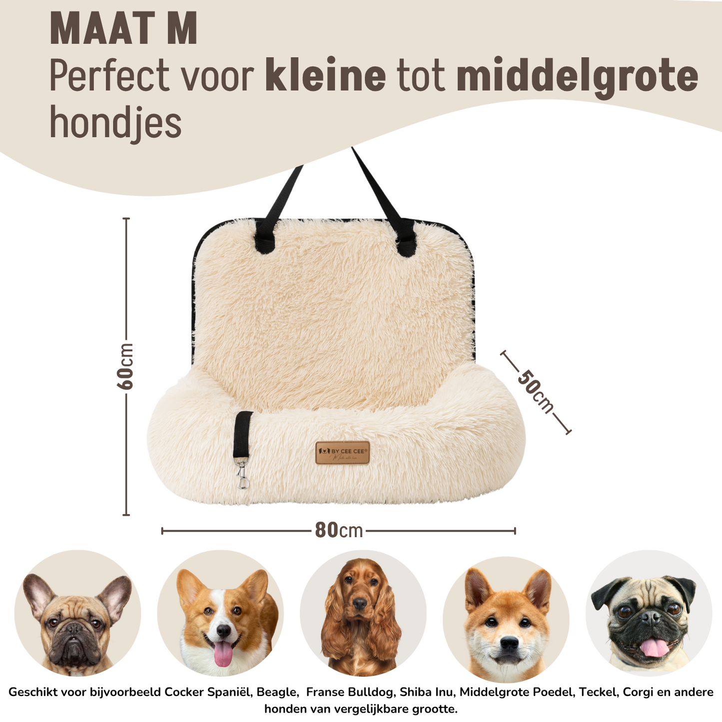 Autostoel Fluffy - De Ideale Hondenstoel Voor Onderweg - Beige - MAAT M