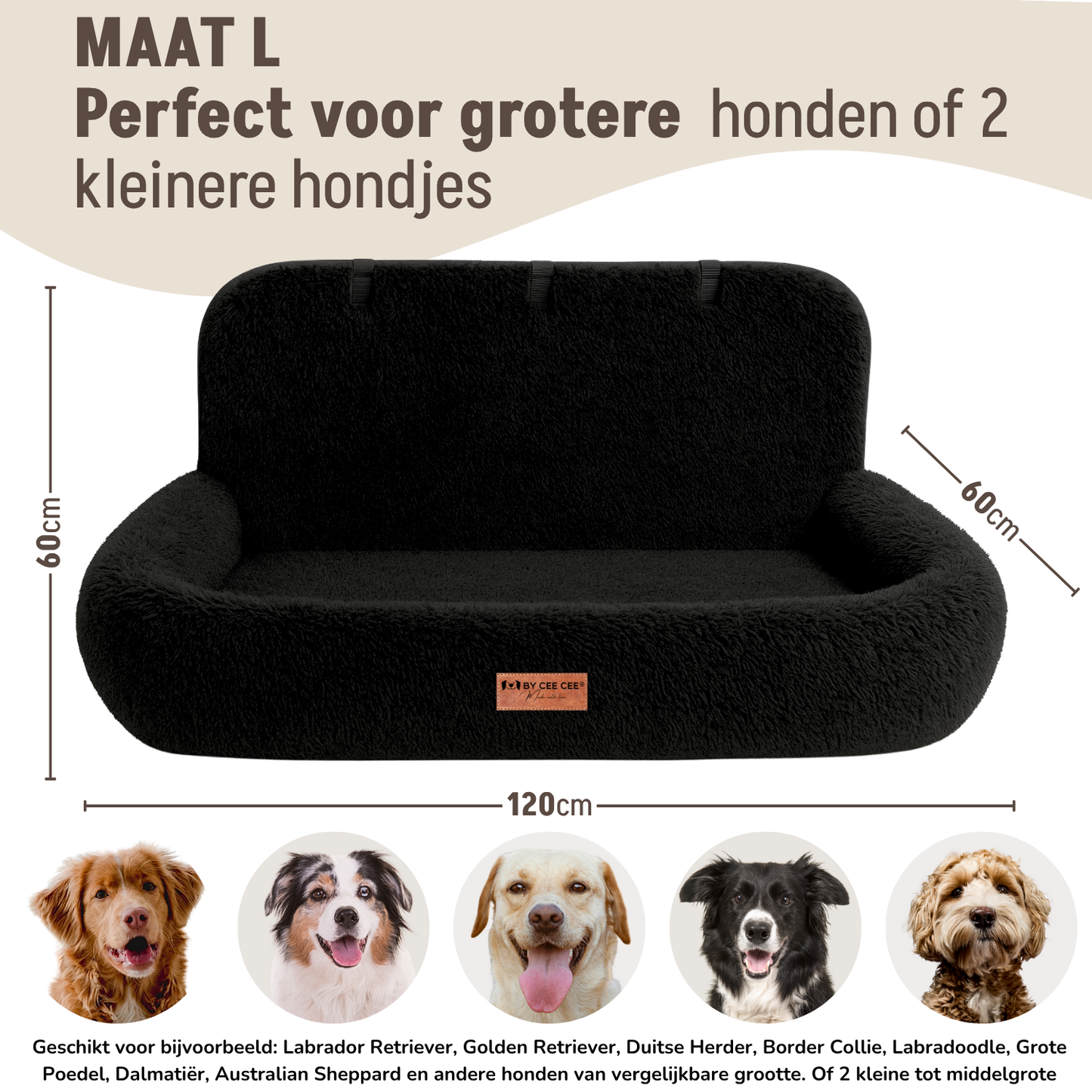 Autostoel Fluffy - De Ideale Hondenstoel Voor Onderweg - Zwart - MAAT L