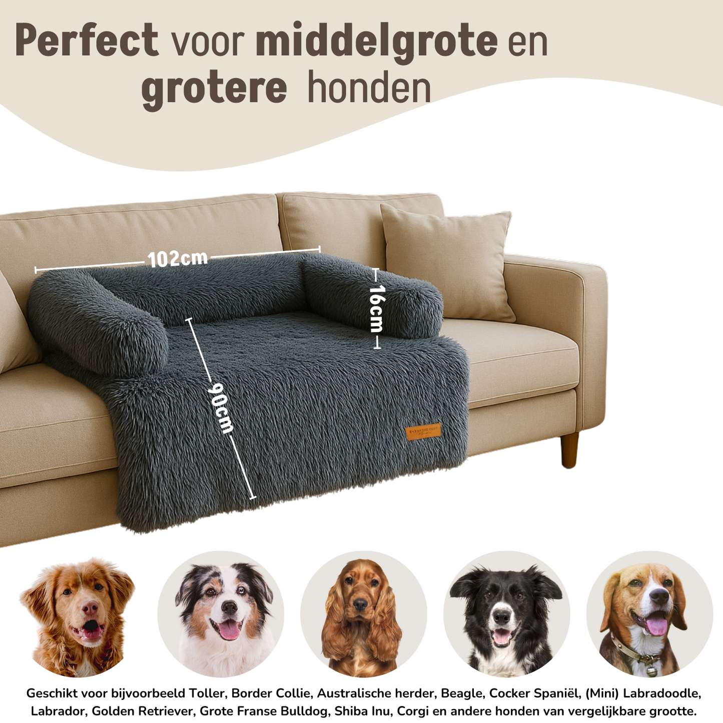 By Cee Cee Flauschige Hundedecke, Sofa, Grau, Größe L