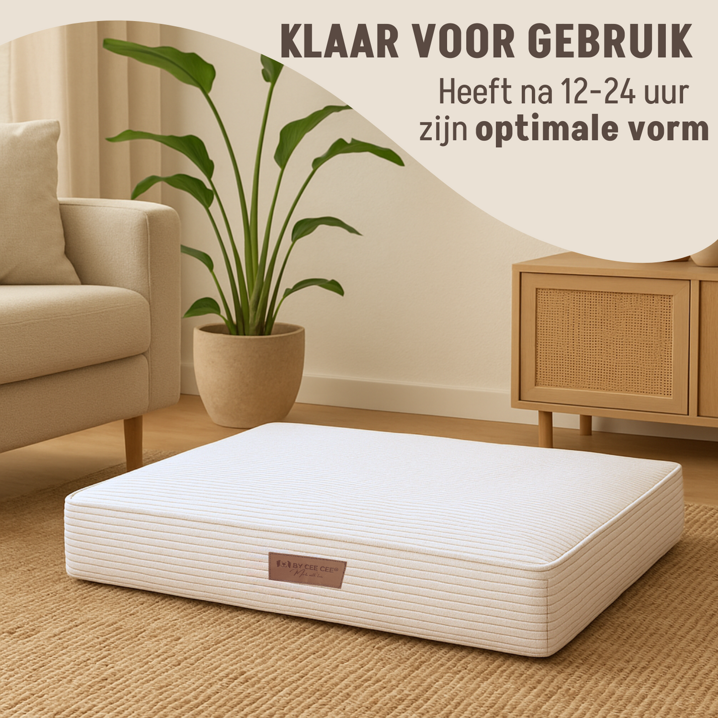 By Cee Cee Origineel Orthopedisch Hondenkussen Ribstof Beige- 100x70cm