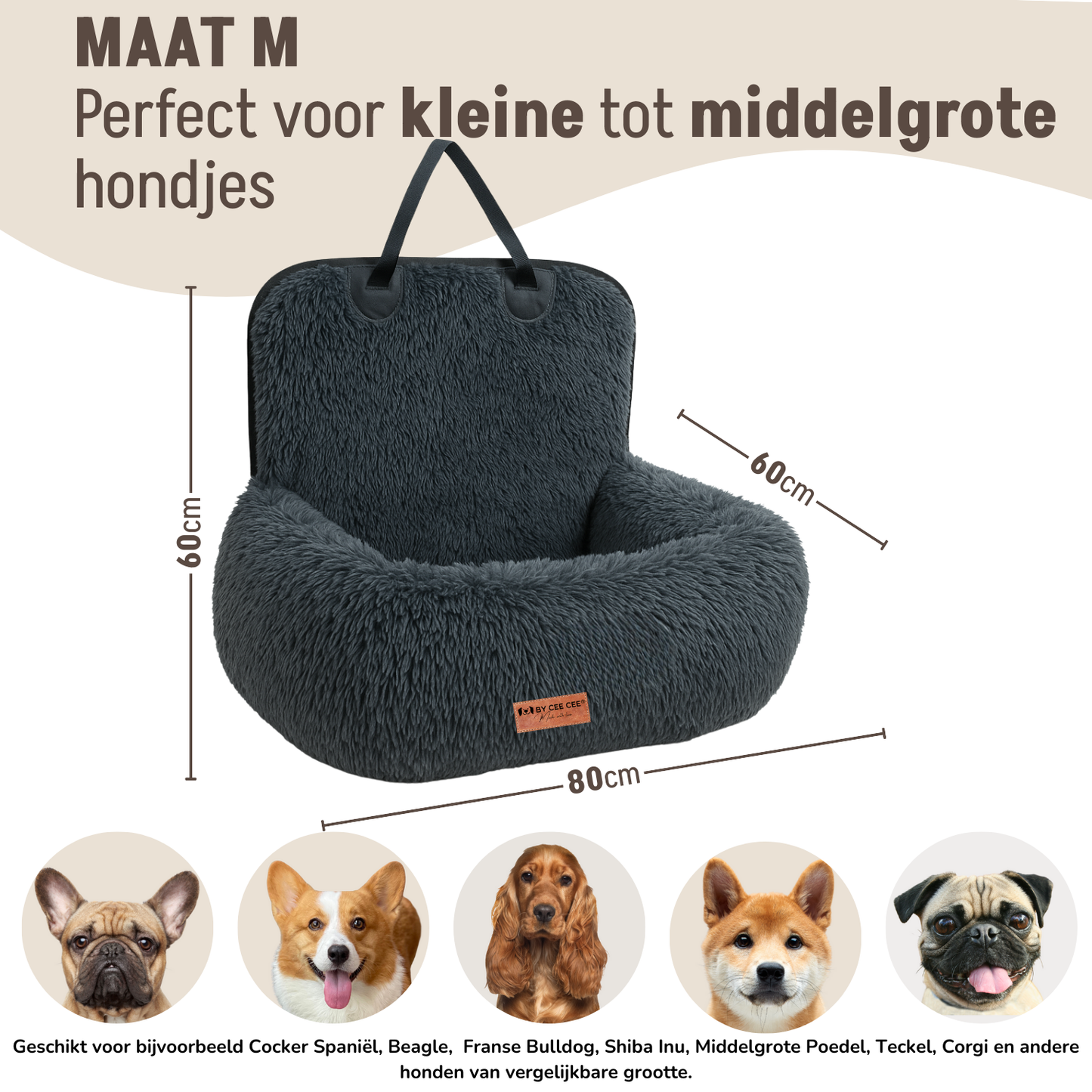 Autostoel Fluffy - De Ideale Hondenstoel Voor Onderweg - Donkergrijs - MAAT M