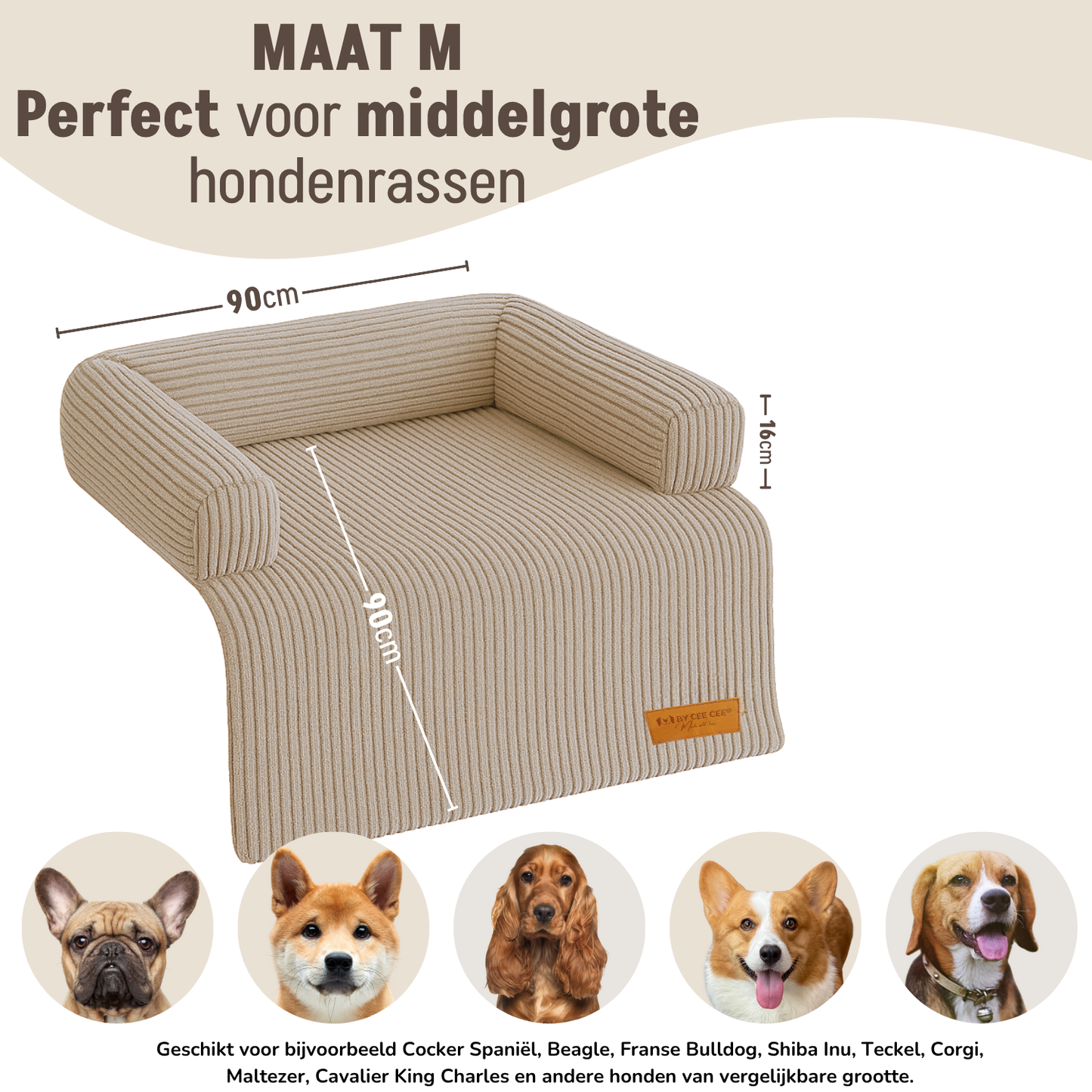 By Cee Cee Hondendeken Bank - Ribstof - Mokka Taupe - MAAT M