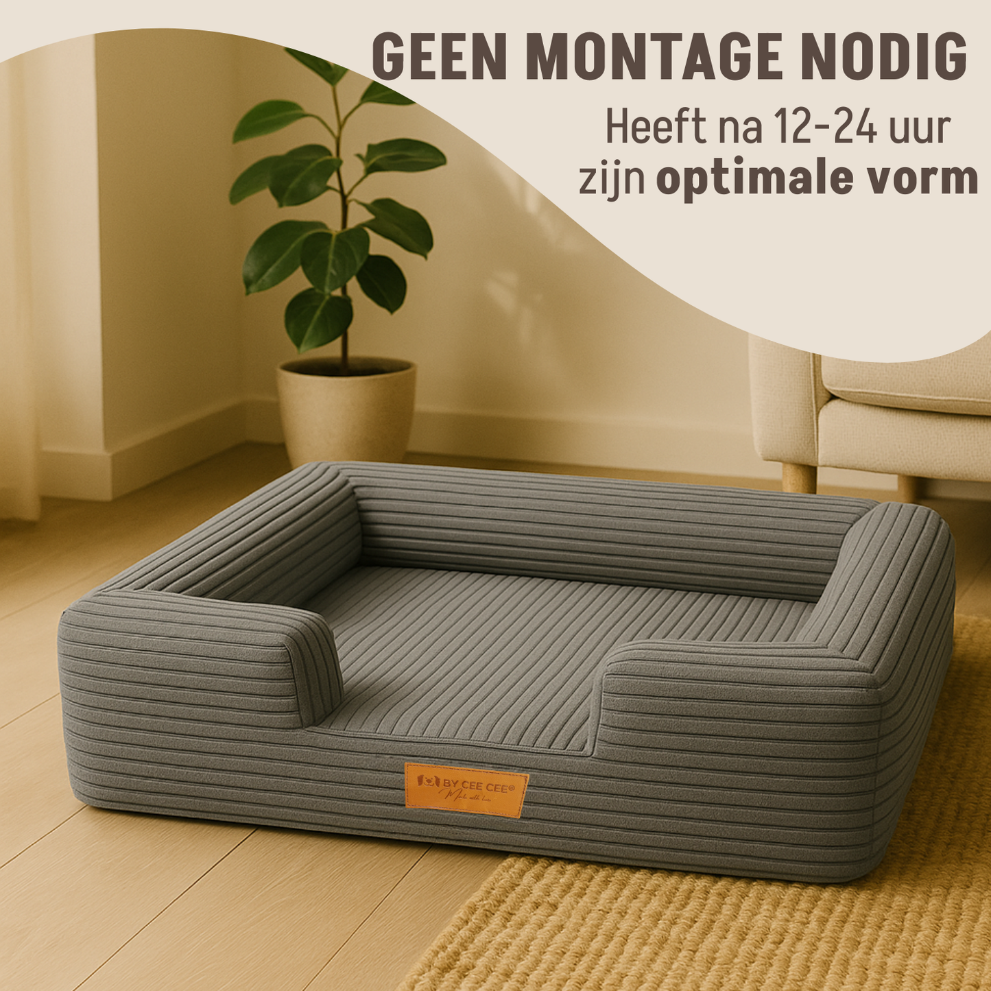 Orthopedische Hondenmand 80x55cm Ribstof Grijs
