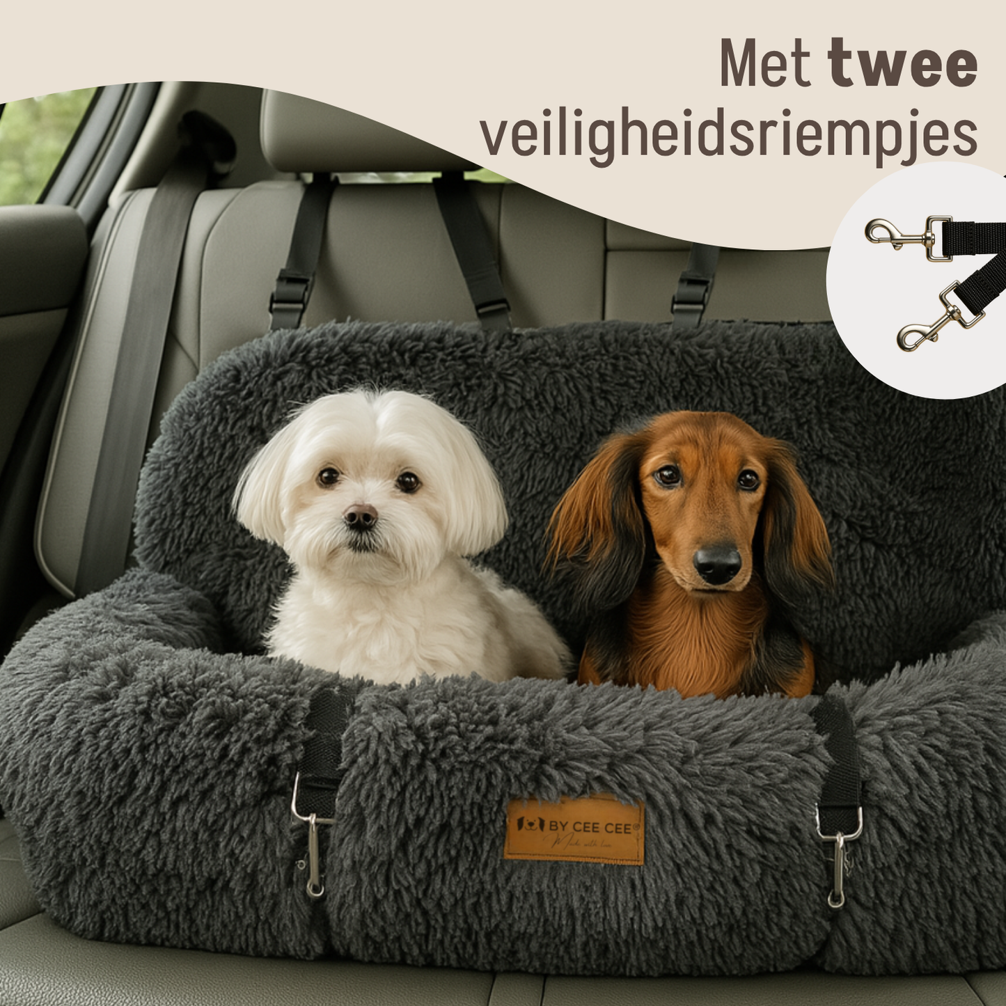 Autostoel Fluffy - De Ideale Hondenstoel Voor Onderweg - Donkergrijs - MAAT L