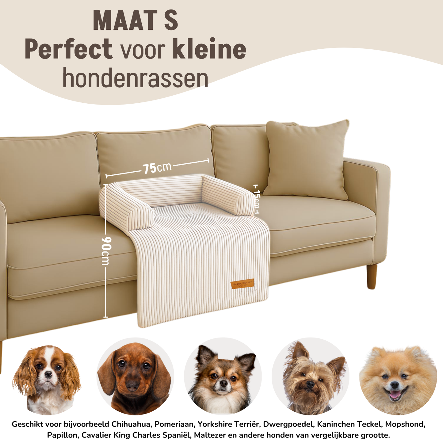 By Cee Cee Hondendeken Bank - Ribstof - Beige - MAAT S