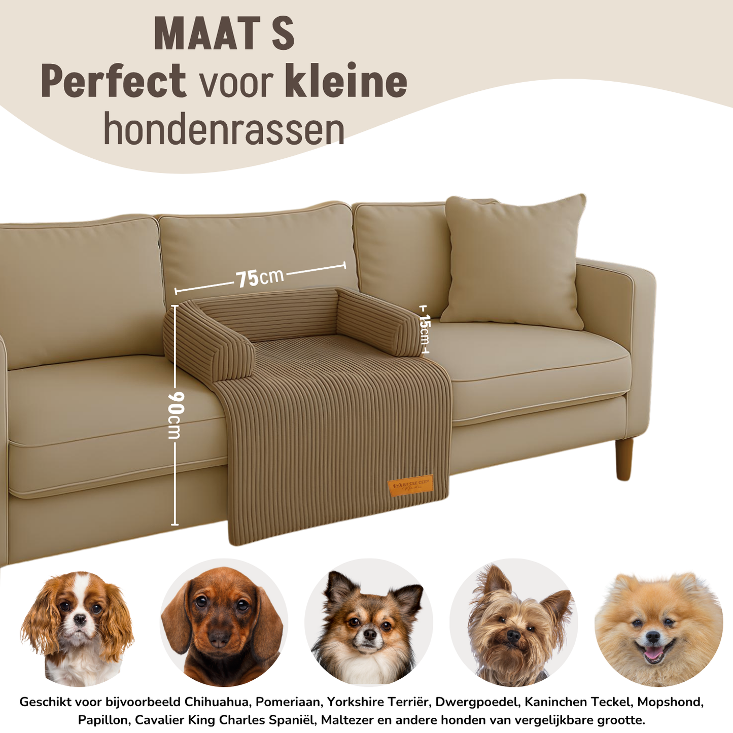 By Cee Cee Hondendeken Bank - Ribstof - Bruin - MAAT S