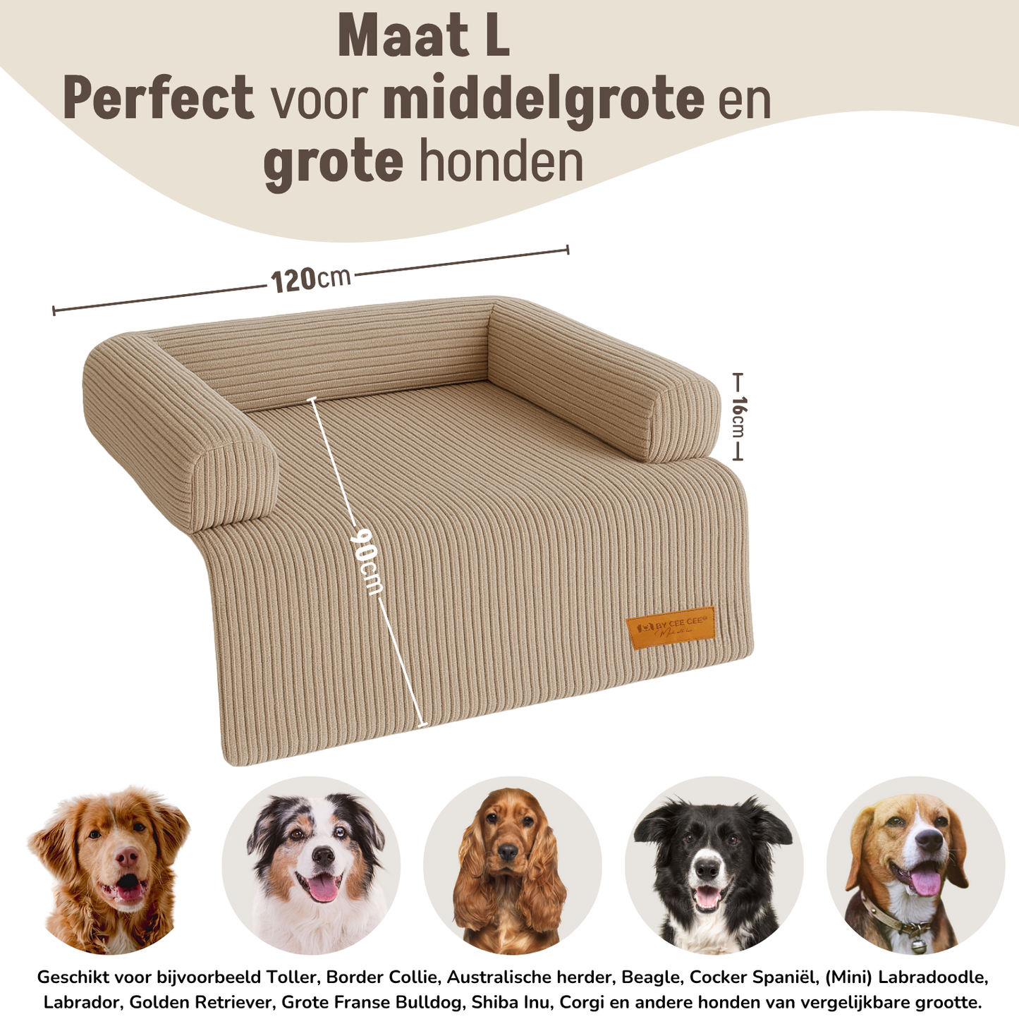 By Cee Cee Hondendeken Bank - Ribstof - Mokka Taupe - MAAT L