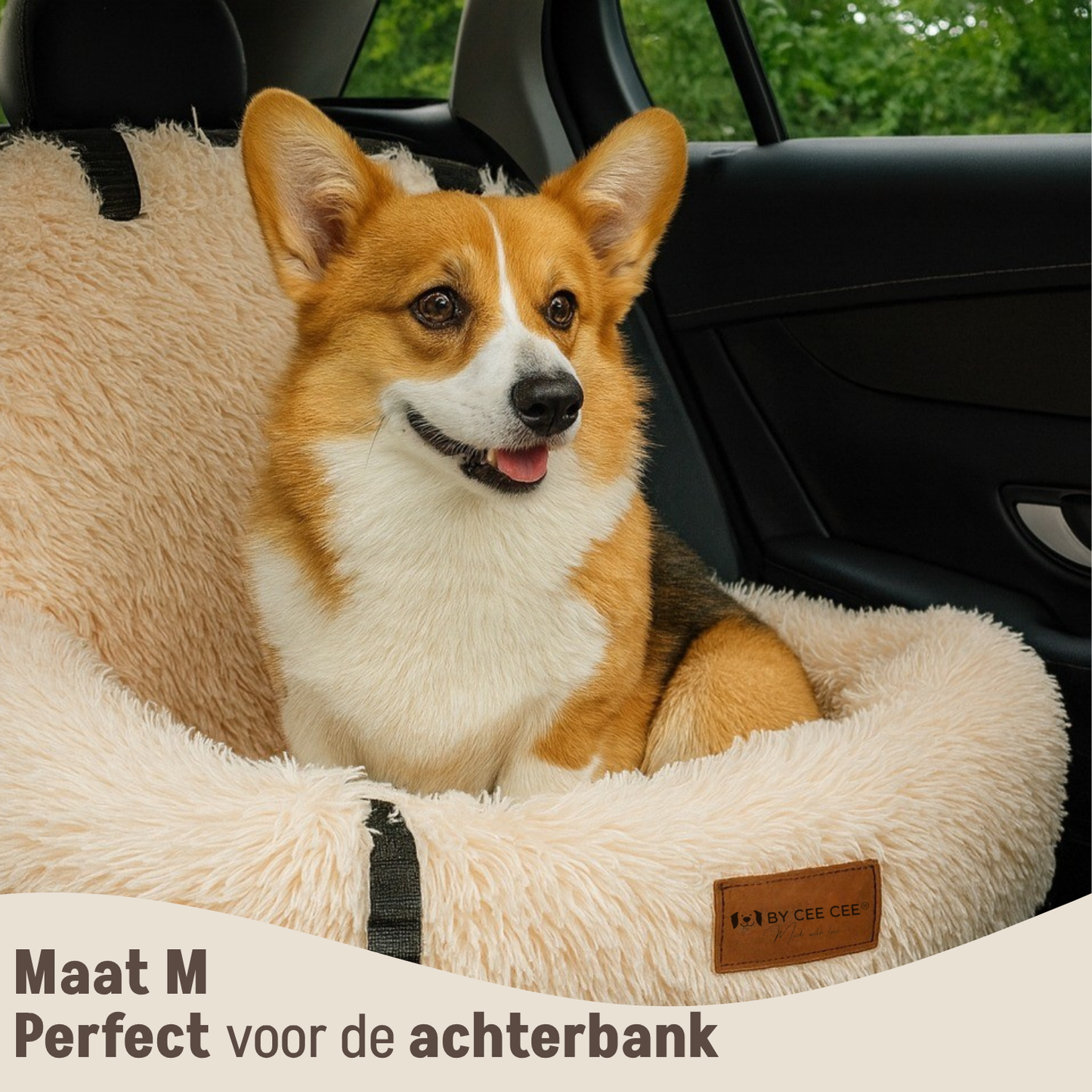 Autostoel Fluffy - De Ideale Hondenstoel Voor Onderweg - Beige - MAAT M