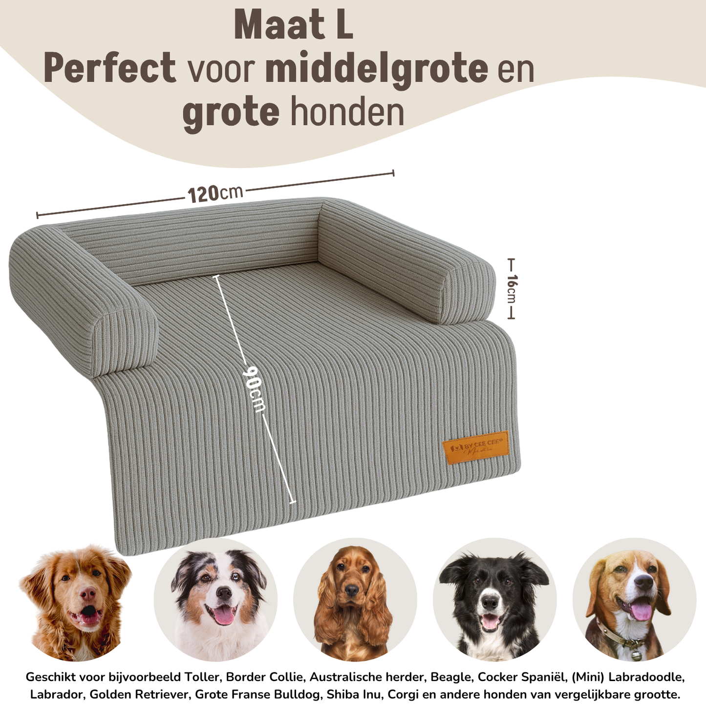 By Cee Cee Hondendeken Bank - Ribstof - Grijs - MAAT L