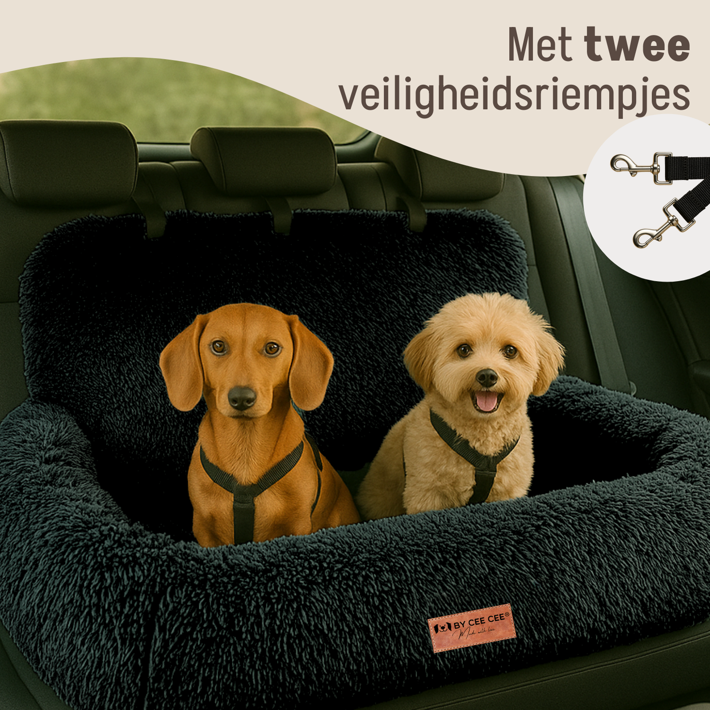 Autostoel Fluffy - De Ideale Hondenstoel Voor Onderweg - Zwart - MAAT L