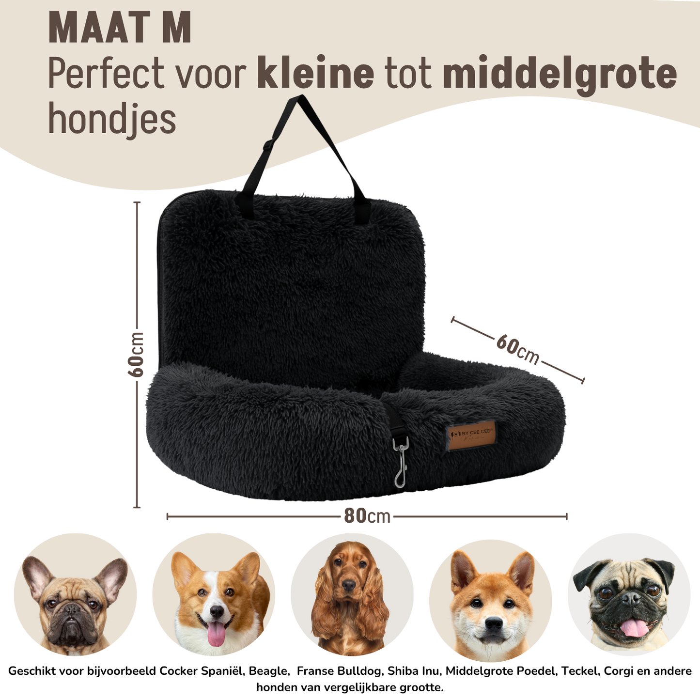 Autostoel Fluffy - De Ideale Hondenstoel Voor Onderweg - Zwart - MAAT M