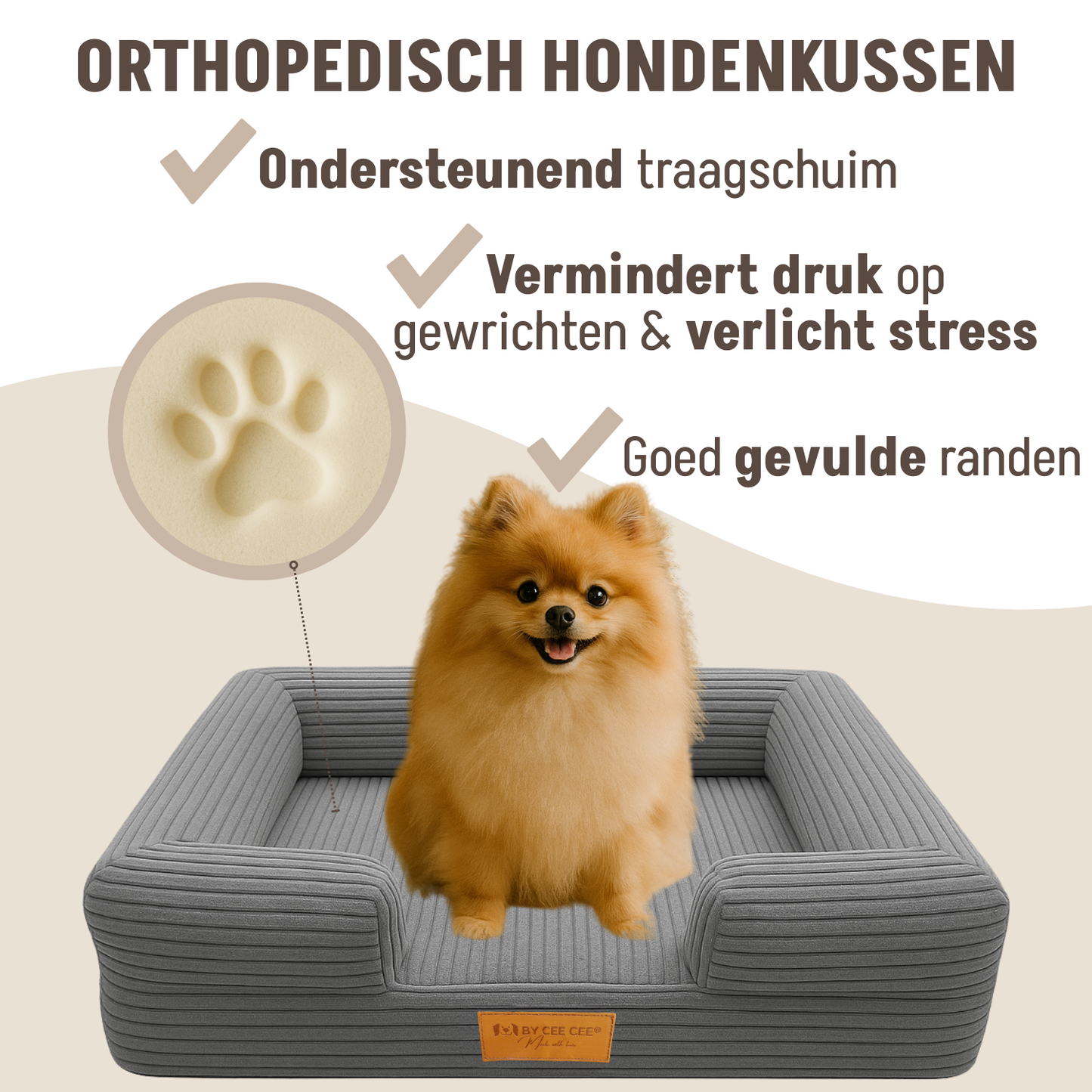 Orthopedische Hondenmand 80x55cm Ribstof Grijs