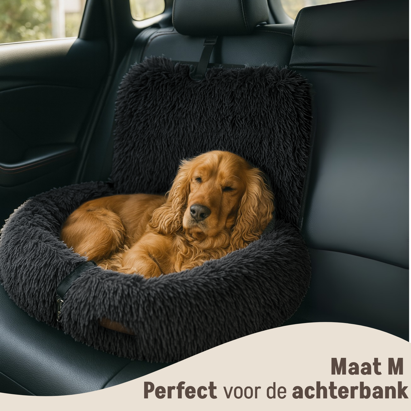 Autostoel Fluffy - De Ideale Hondenstoel Voor Onderweg - Zwart - MAAT M
