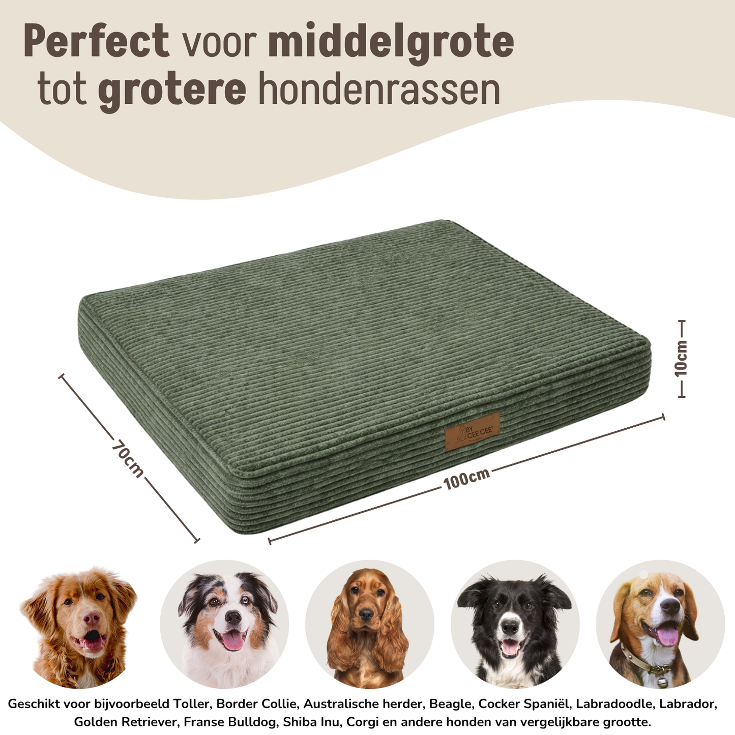 By Cee Cee Origineel Orthopedisch Hondenkussen Ribstof 100x70cm