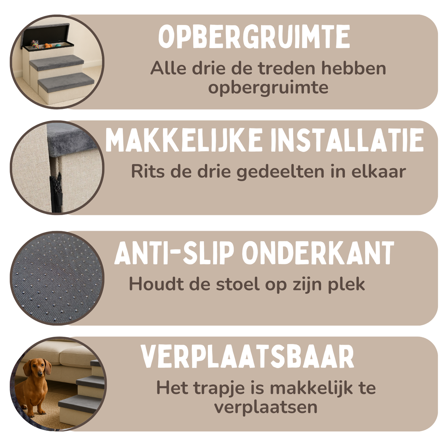Photo of Hondentrap Stevig Model 2025 Met Opbergruimte - Trap Hond - tot 60 KG - Beige met grijs
