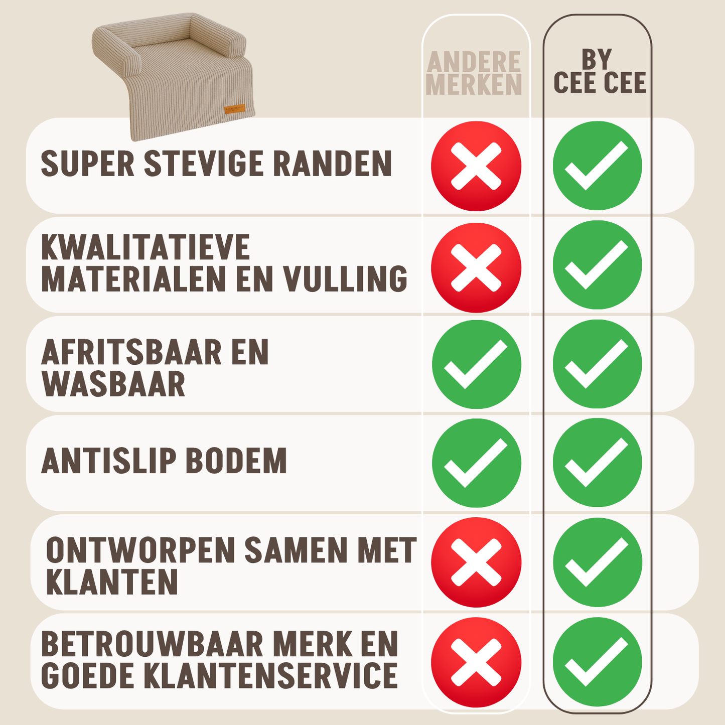 By Cee Cee Hondendeken Bank - Ribstof - Mokka Taupe - MAAT M