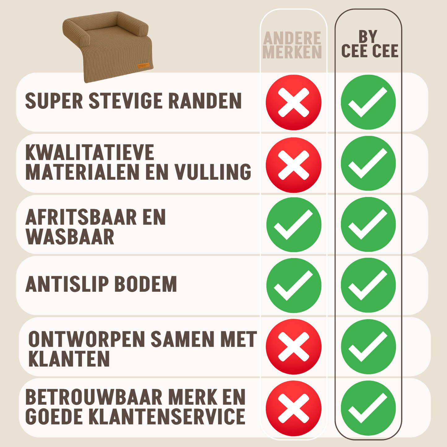 By Cee Cee Hondendeken Bank - Ribstof - Bruin - MAAT S