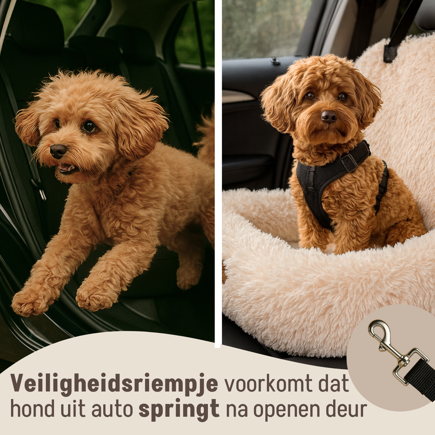 Autostoel Fluffy - De Ideale Hondenstoel Voor Onderweg - Beige - MAAT S