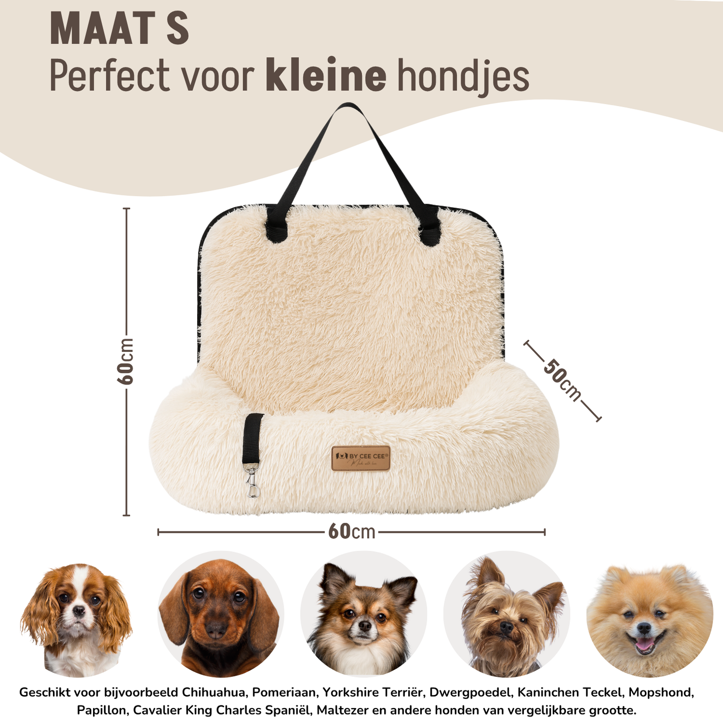 Autostoel Fluffy - De Ideale Hondenstoel Voor Onderweg - Beige - MAAT S