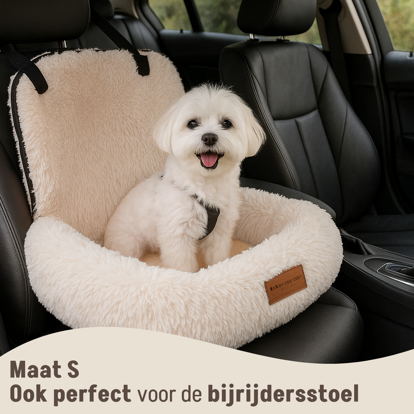 Autostoel Fluffy - De Ideale Hondenstoel Voor Onderweg - Beige - MAAT S