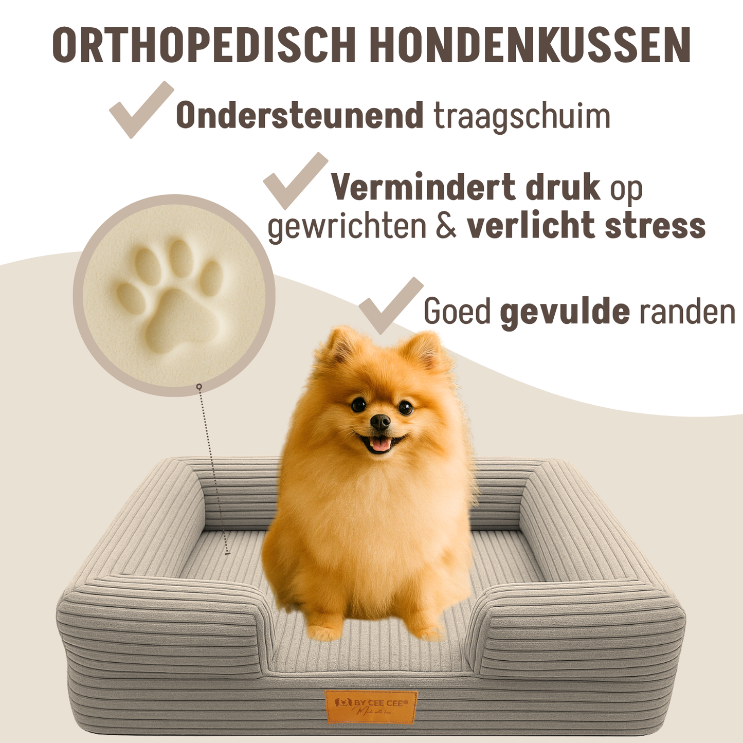 Orthopedische Hondenmand 80x55cm Ribstof Mokka Taupe