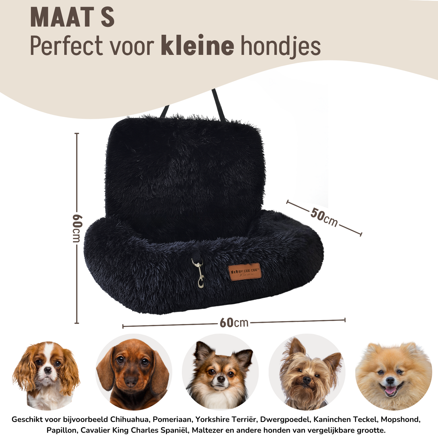 Autostoel Fluffy - De Ideale Hondenstoel Voor Onderweg - Zwart - MAAT S
