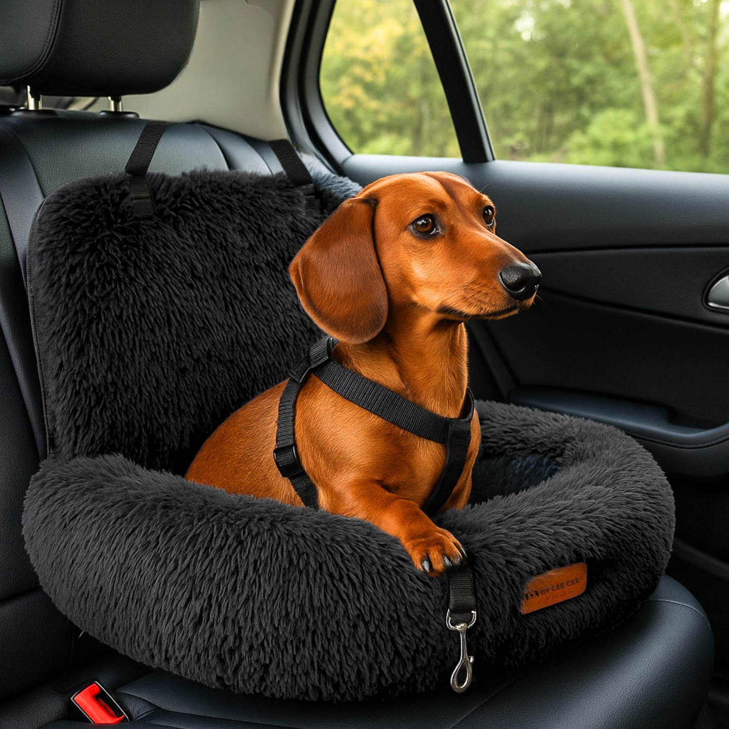 Autostoel Fluffy - De Ideale Hondenstoel Voor Onderweg - Zwart - MAAT S