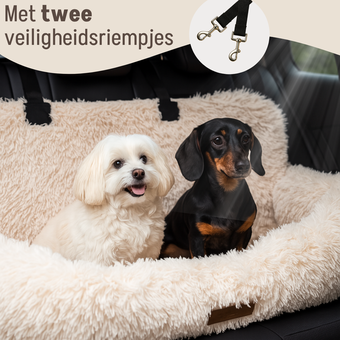 Autostoel Fluffy - De Ideale Hondenstoel Voor Onderweg - Beige - MAAT L