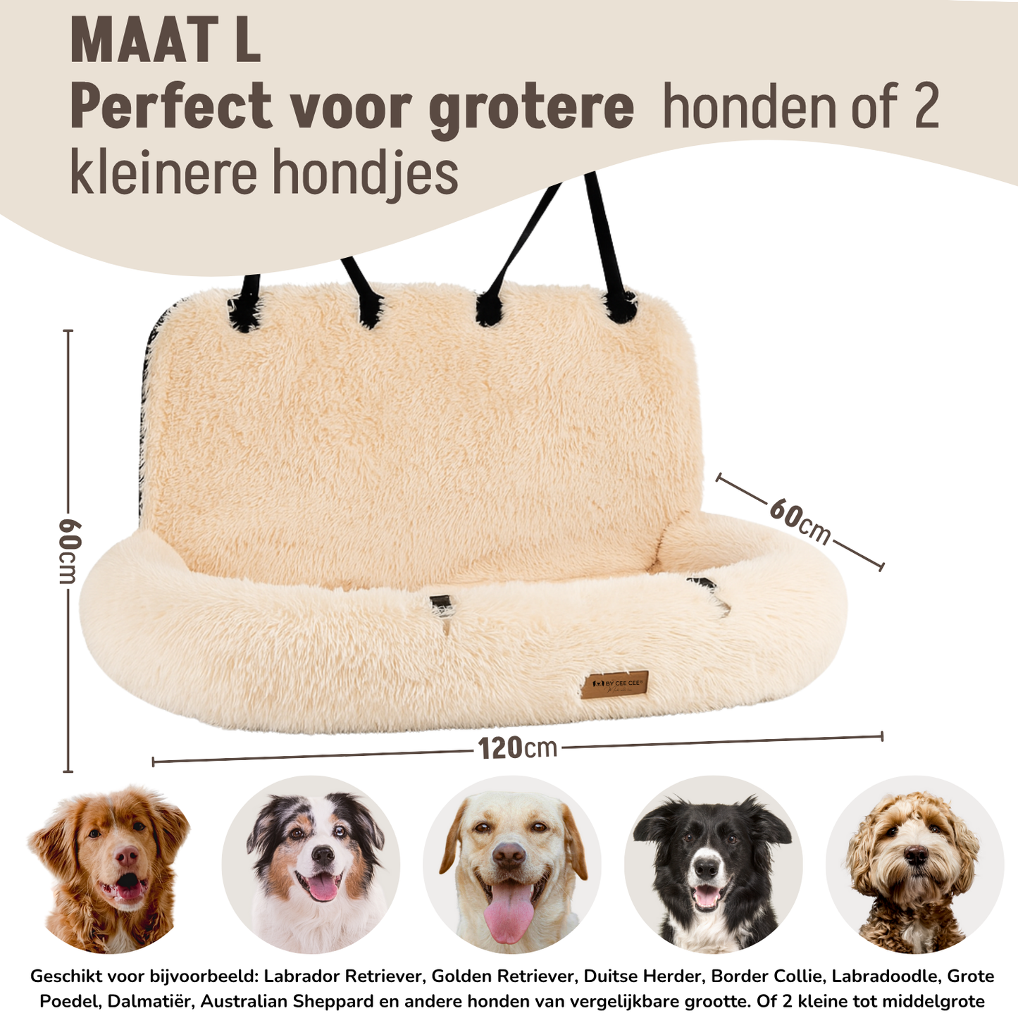 Autostoel Fluffy - De Ideale Hondenstoel Voor Onderweg - Beige - MAAT L
