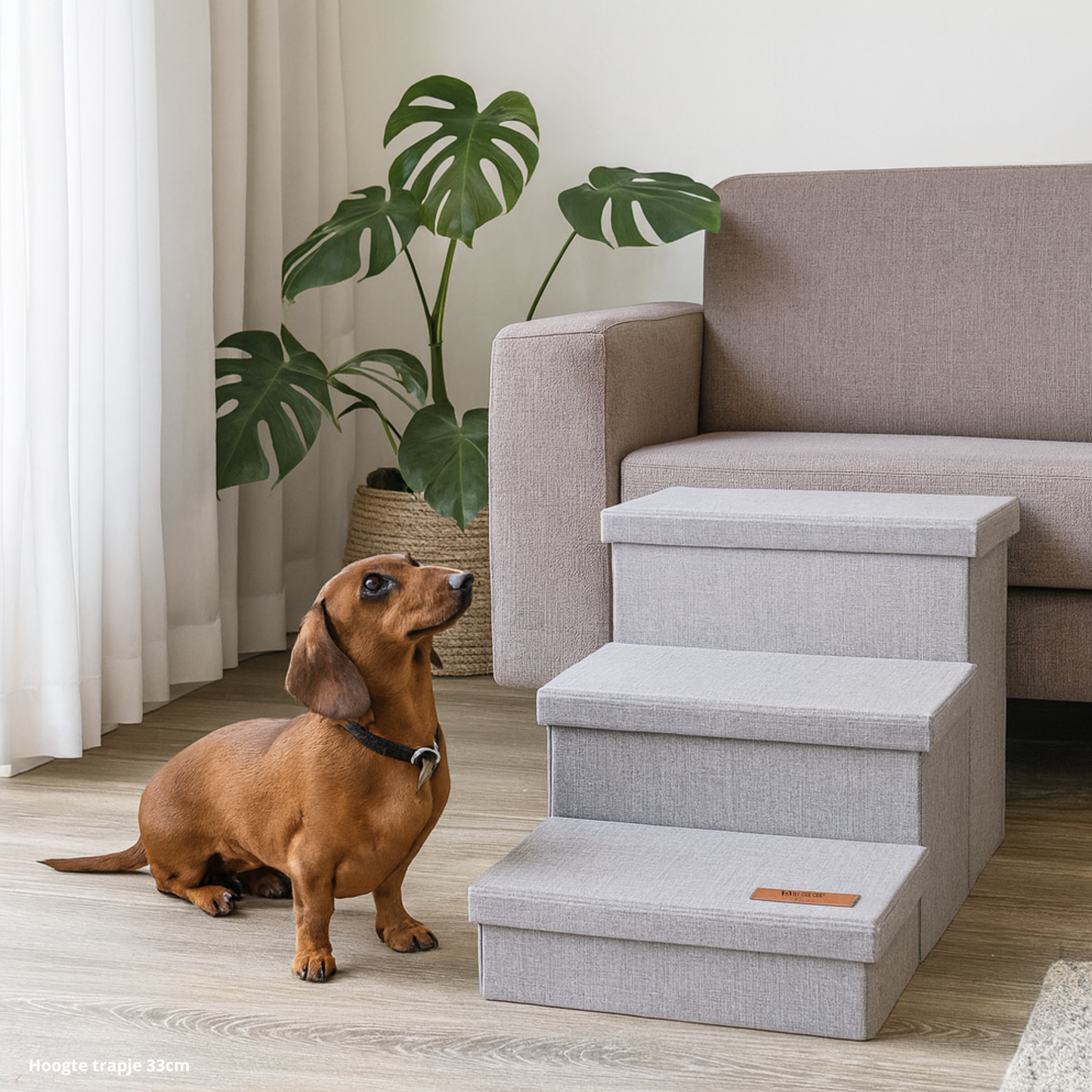 Hondentrap Stevig Model 2025 Met Opbergruimte - Trap Hond - tot 60 KG - Beige met grijs