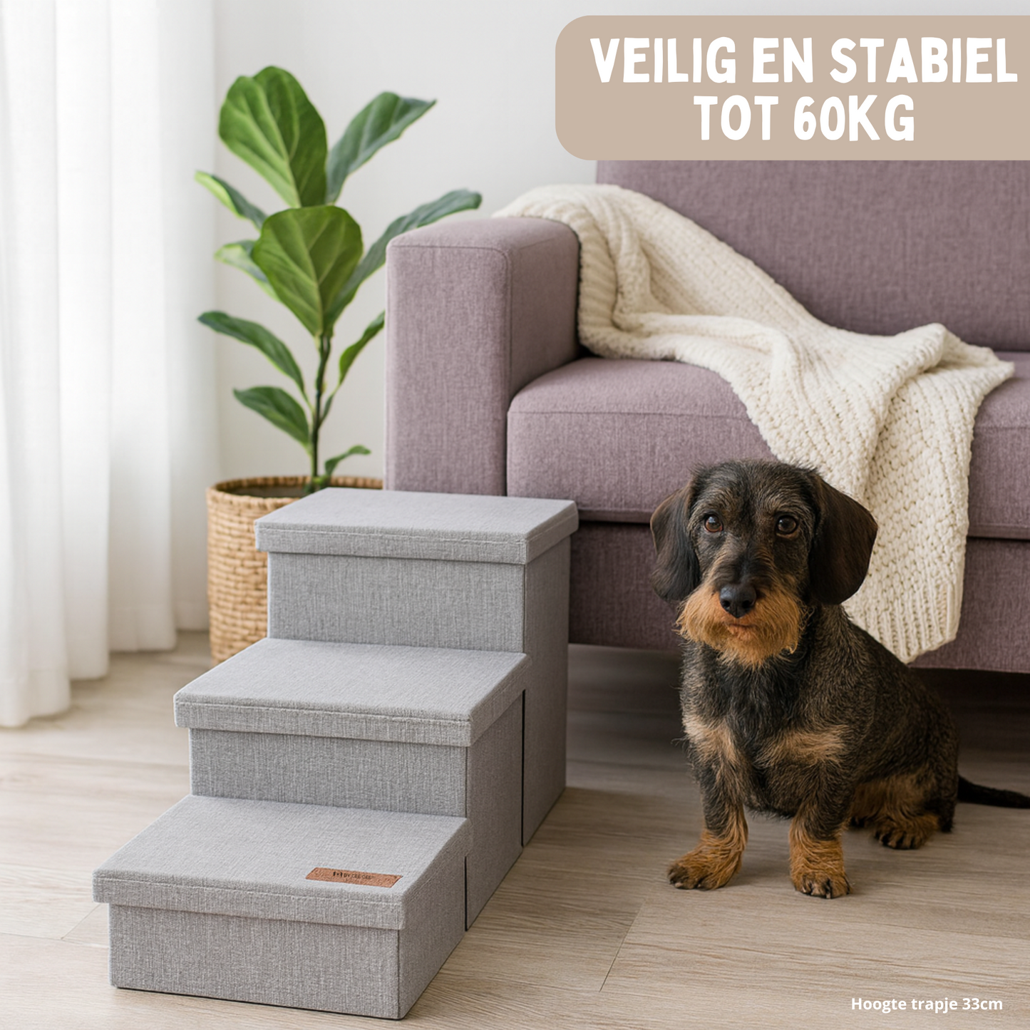 Hondentrap Stevig Model 2025 Met Opbergruimte - Trap Hond - tot 60 KG - Beige met grijs