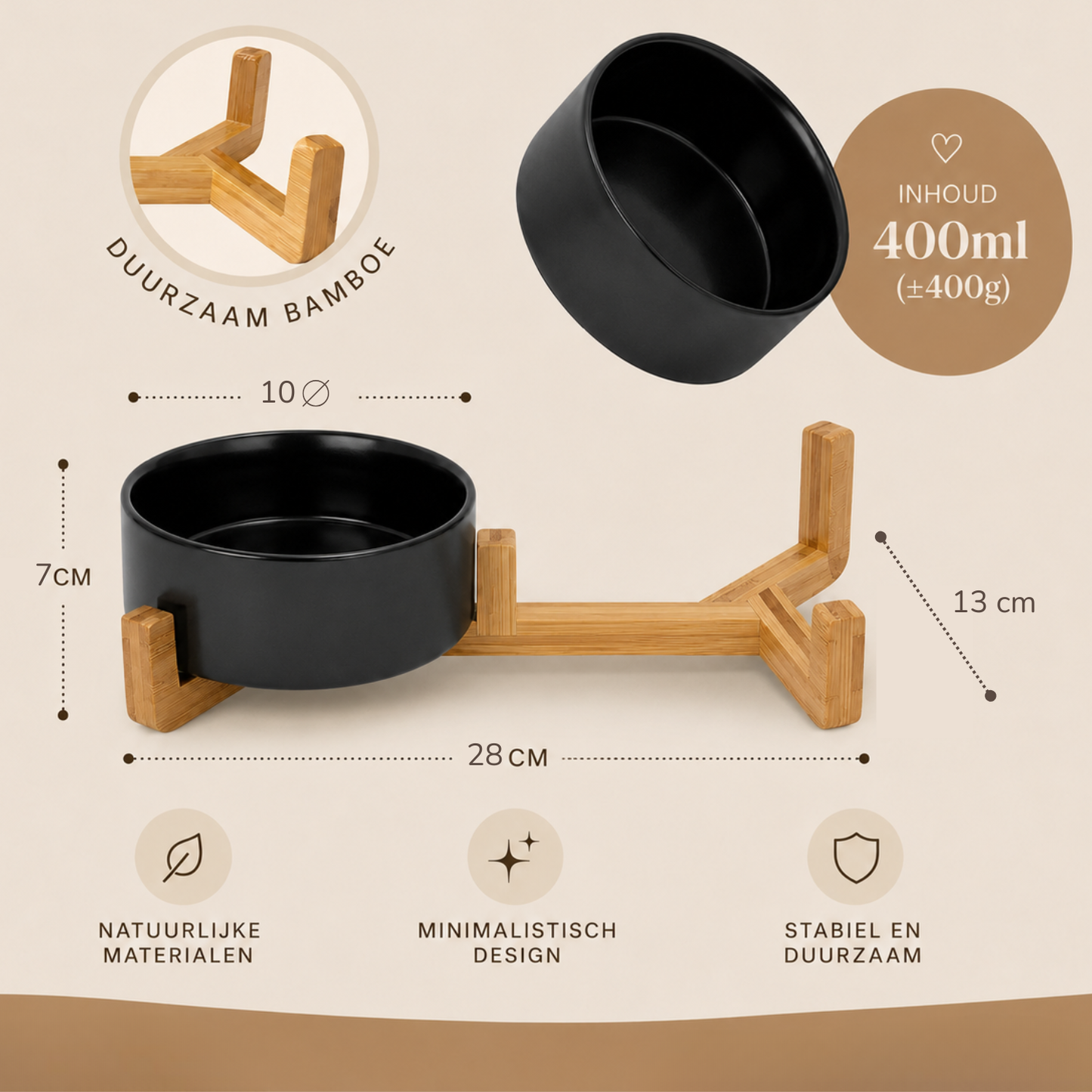 Ceramic food bowls with bamboo stand