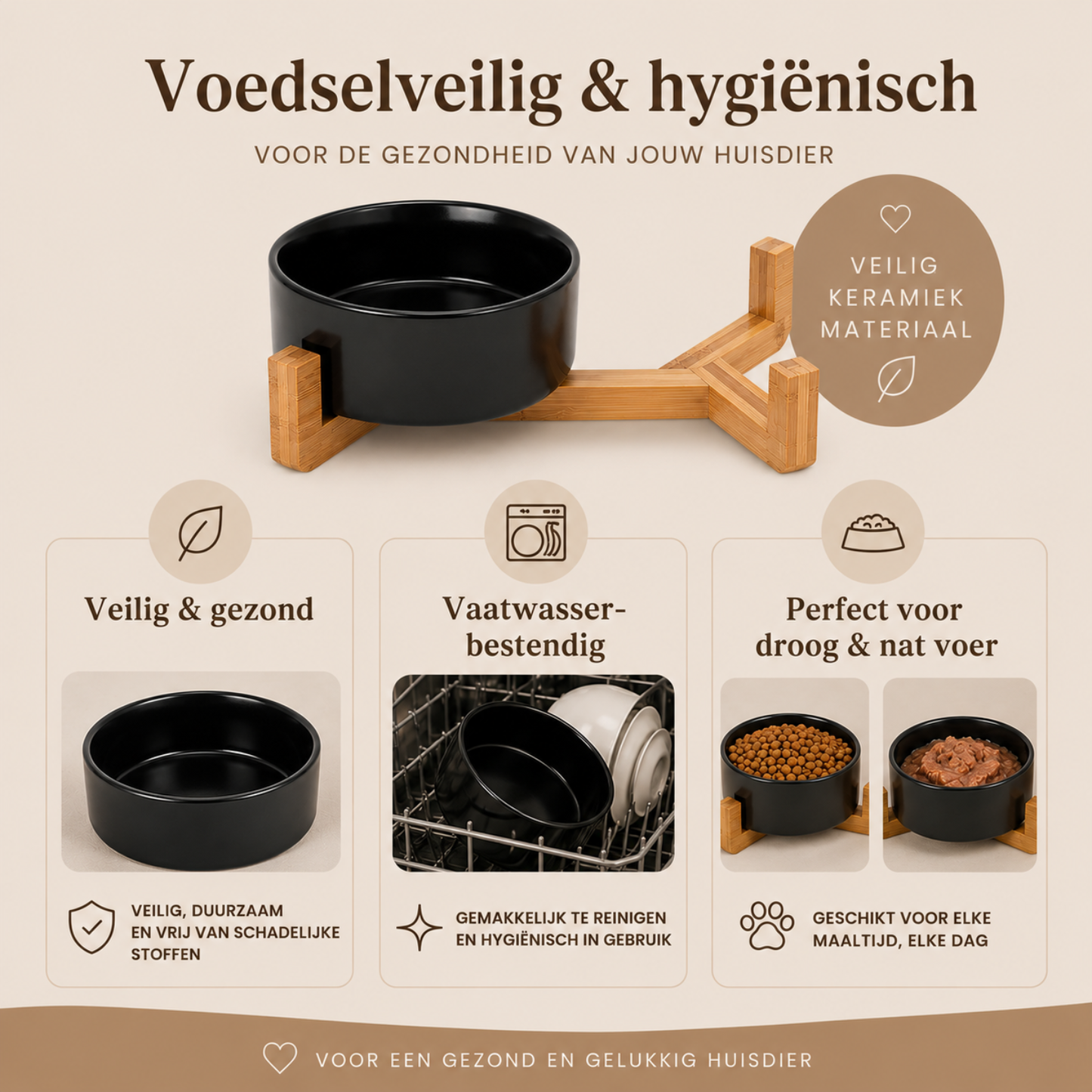 Ceramic food bowls with bamboo stand