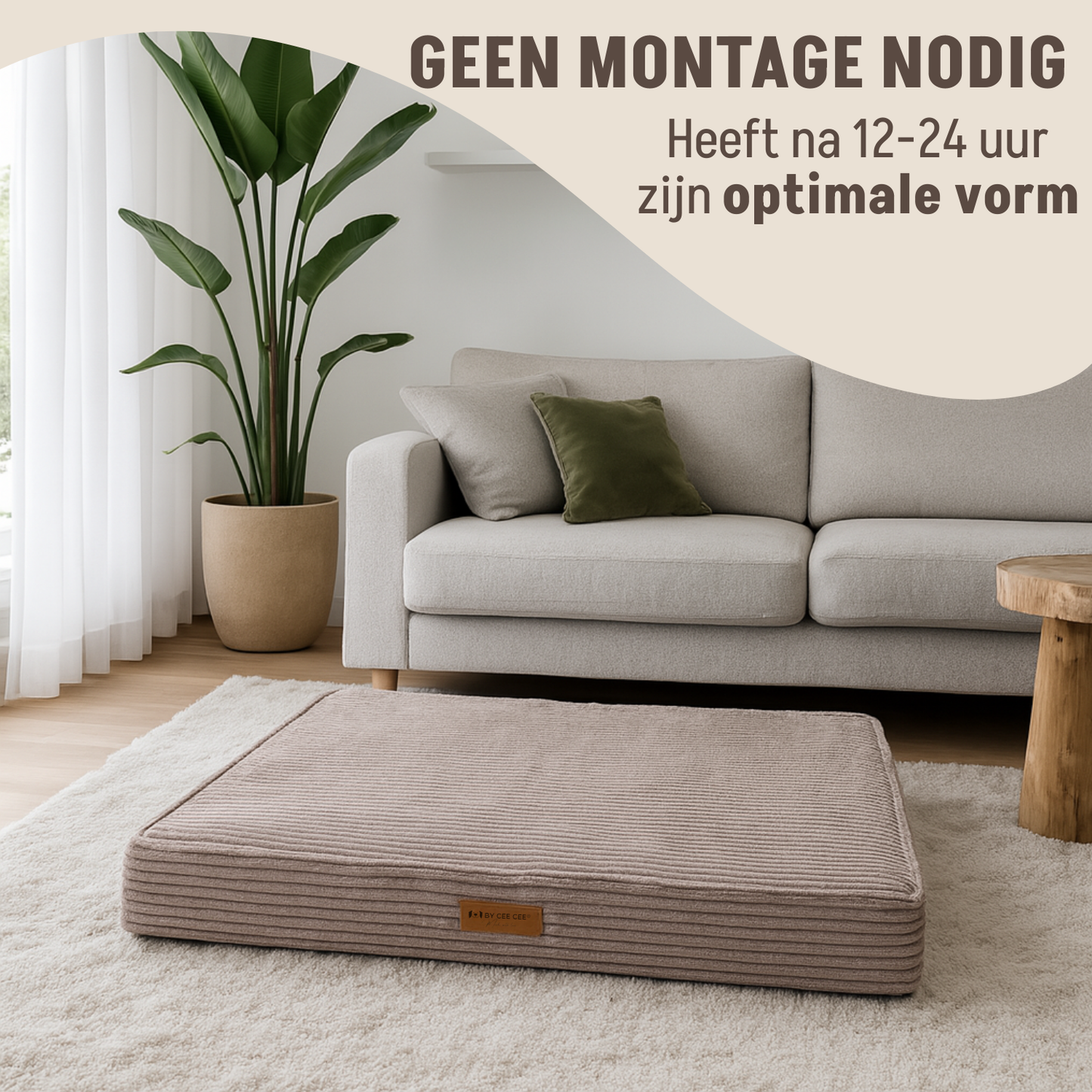 By Cee Cee Origineel Orthopedisch Hondenkussen Ribstof Mokka Taupe 100x70cm