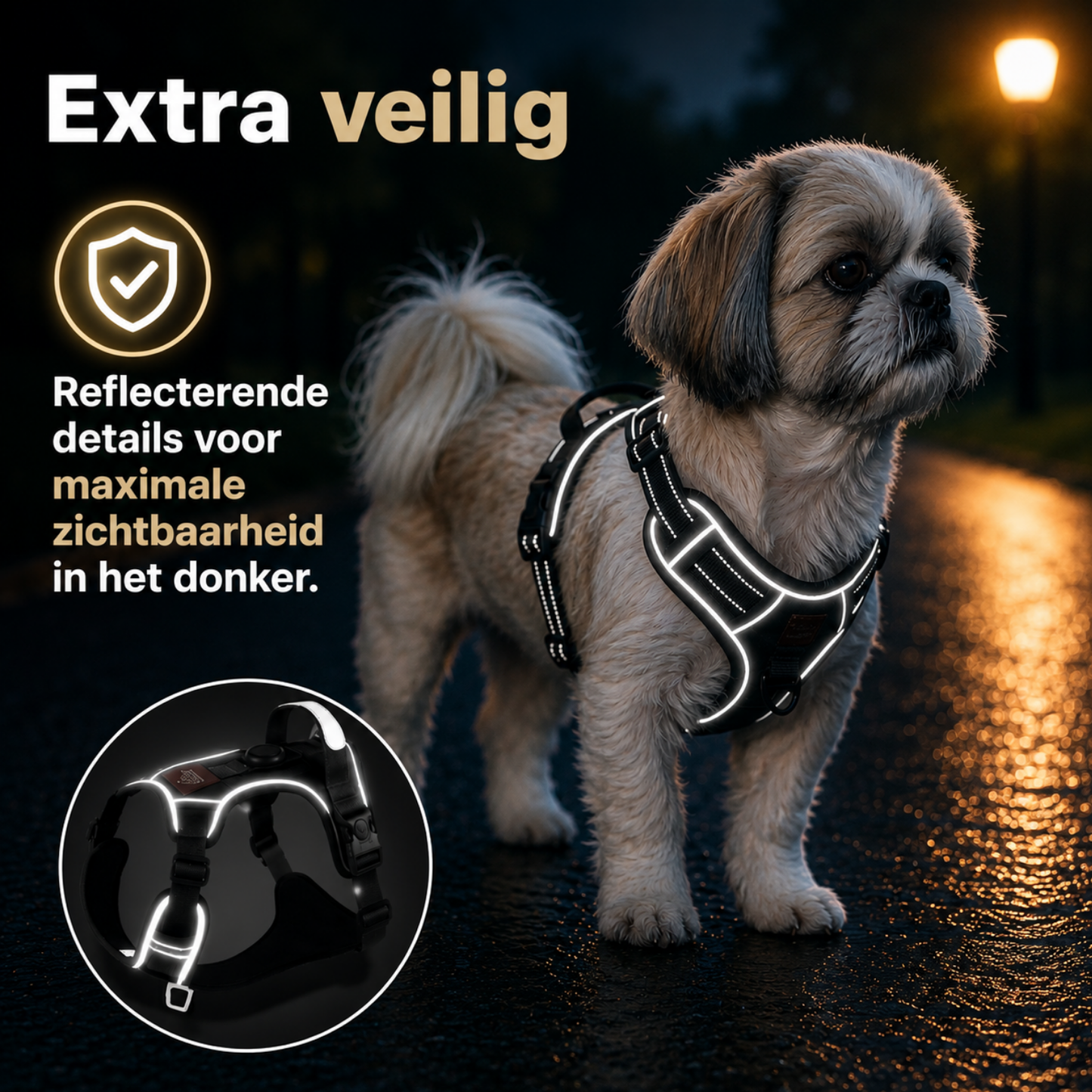 Reflecterend Anti Trek Hondentuigje Zwart