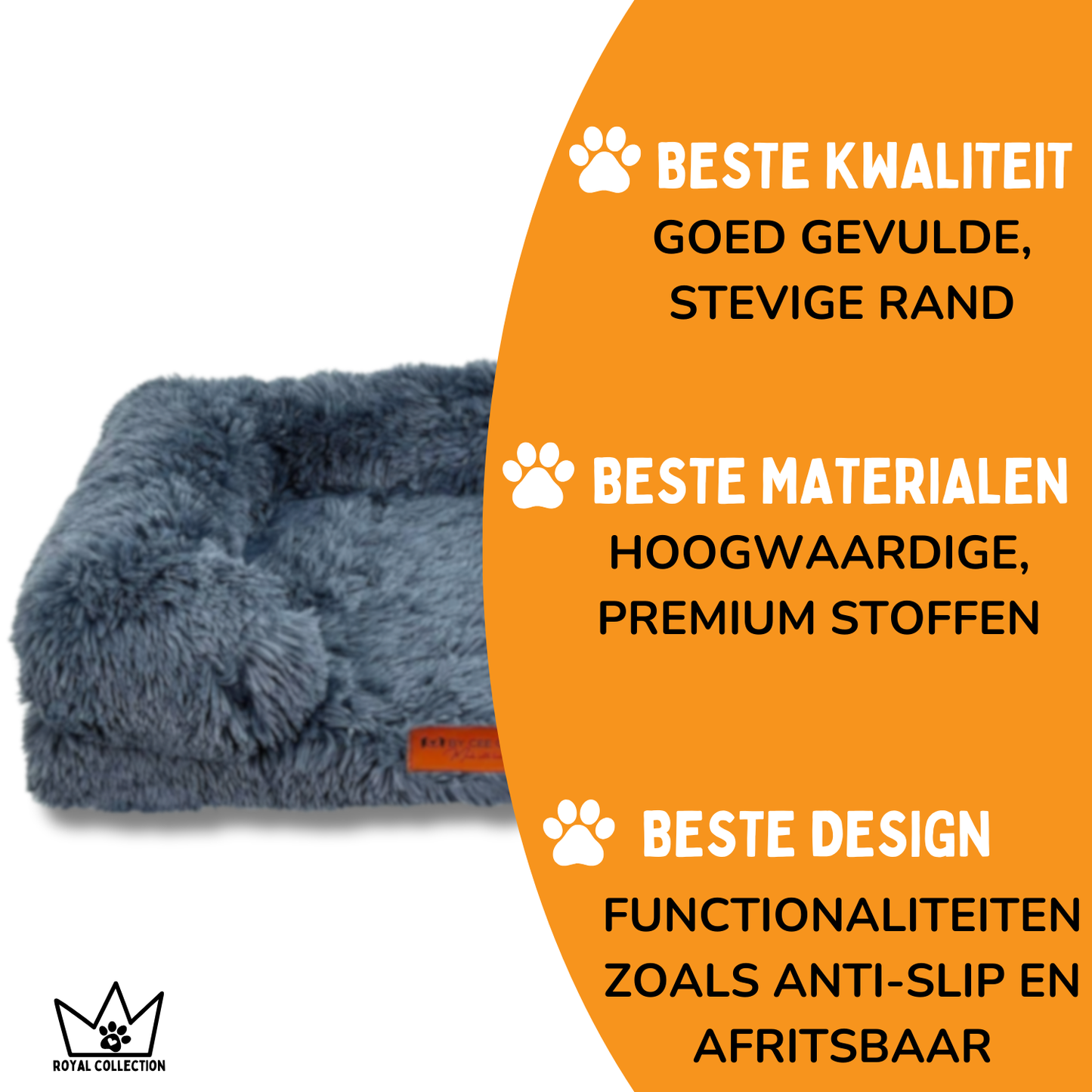 By Cee Cee Origineel Orthopedisch Hondenmand Fluffy Donkergrijs- Royal Collection 80x55x17