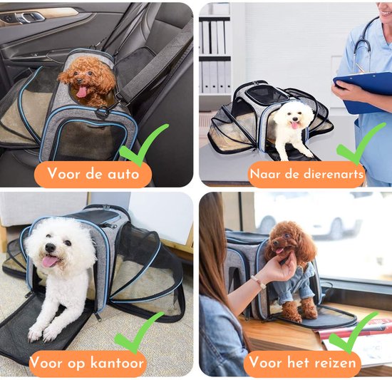 Tragetasche Hund und Katze – als Handgepäck geeignet – ausklappbare Tasche + 2 Gratis-Goodies
