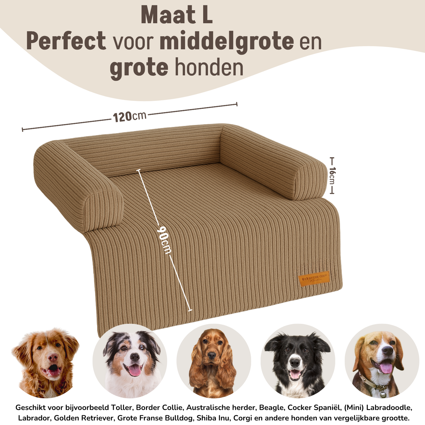 By Cee Cee Hundedecke, Sofa, gerippter Stoff, Braun, Größe L 