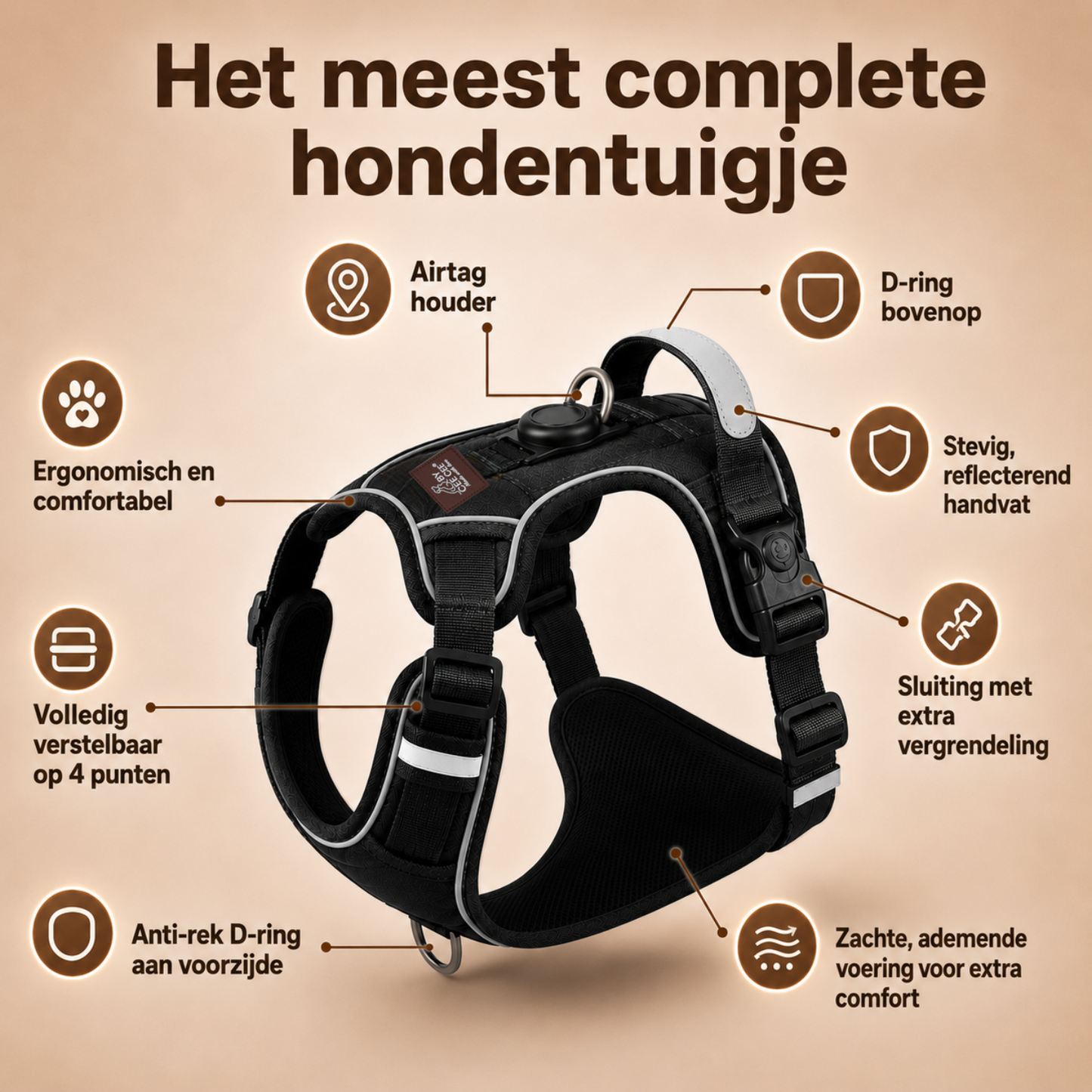 Reflecterend Anti Trek Hondentuigje Zwart