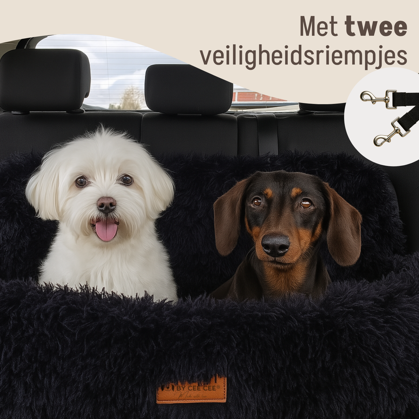 Autostoel Fluffy - De Ideale Hondenstoel Voor Onderweg - Zwart - MAAT L